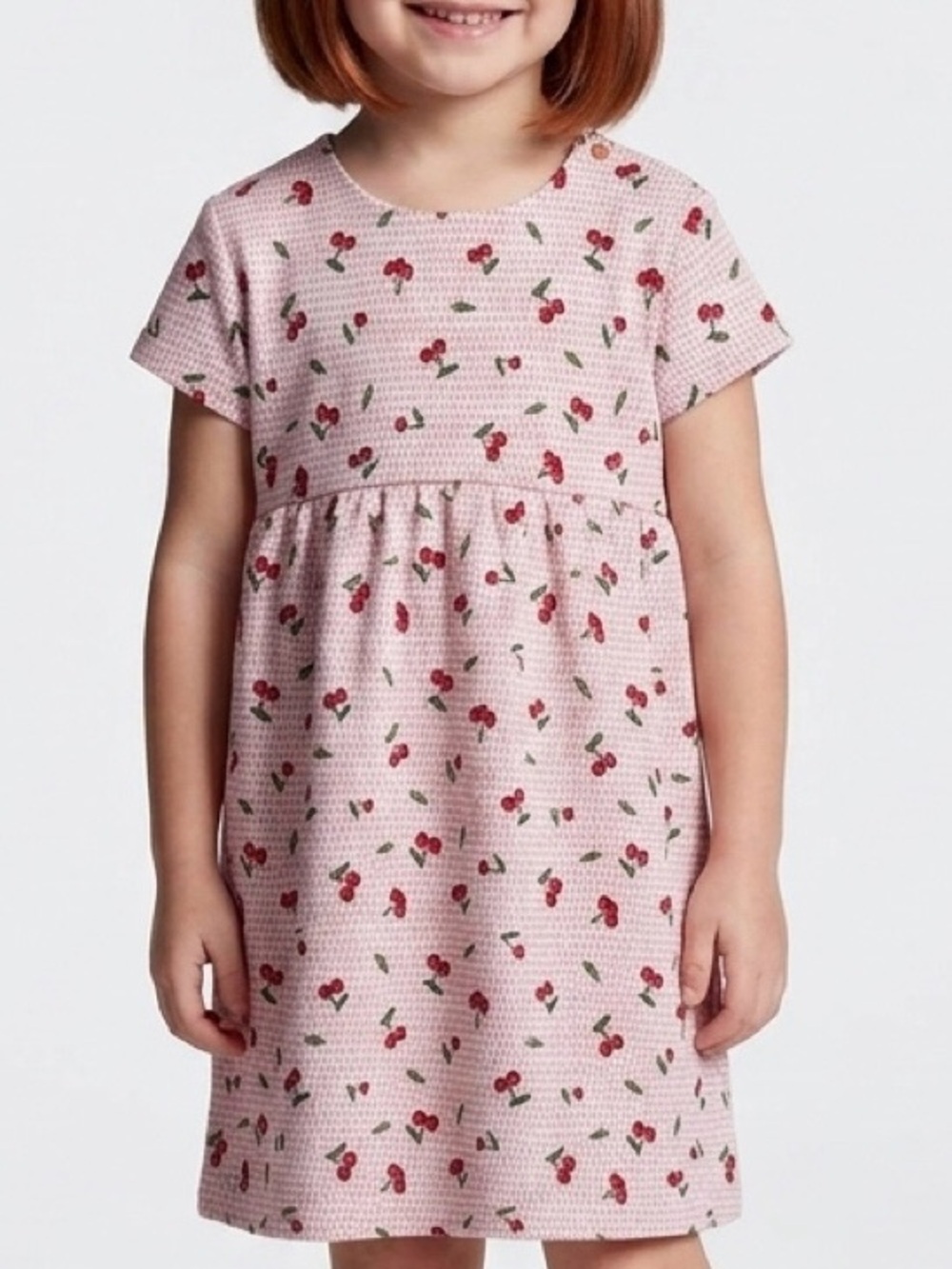 Zara Girls Cherry Print Jacquard Knit Dress Light Pink Red 4-5Y